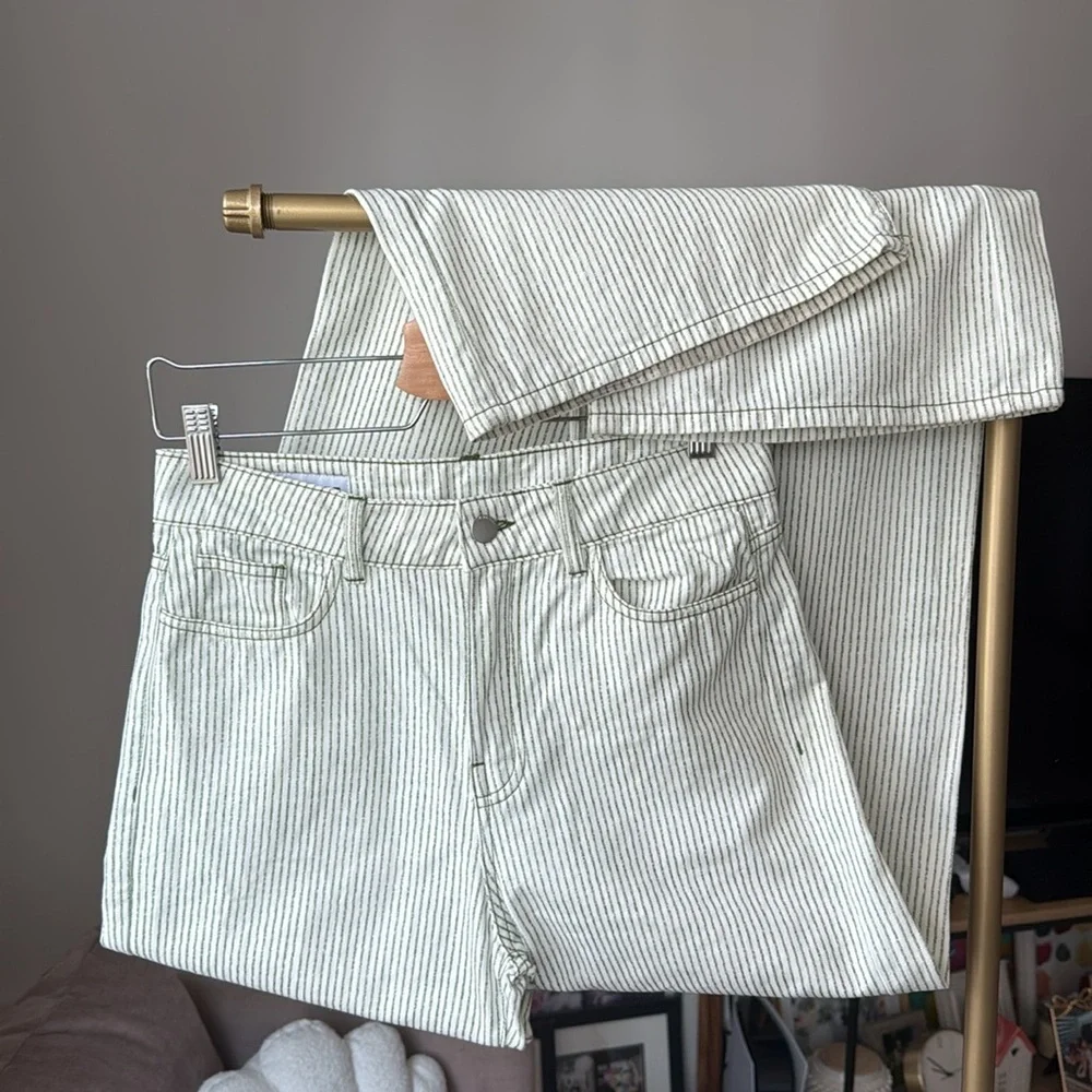 ZARA High-Rise White & Green Striped Pants, Size EUR 36 / US 4 - Picture 1 of 9